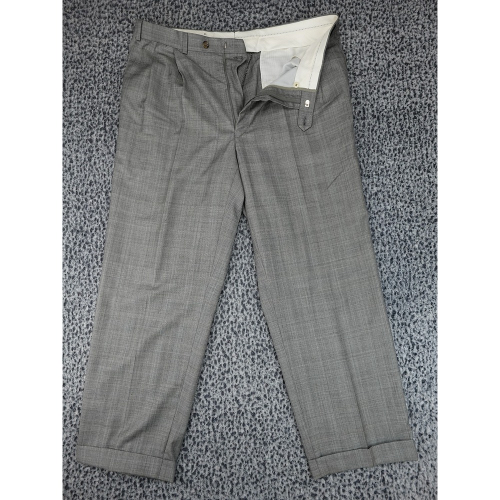 Unbranded Dress Pants Mens 36 Grey Glen Check Pleated Cuffed Trousers 11755